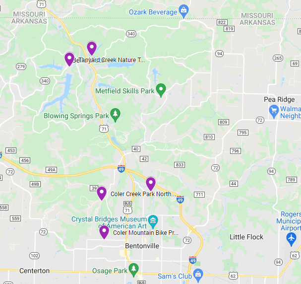 We recommend 30 minute walks to strengthen your pelvic floor. Check out these locations near Bentonville, AR.